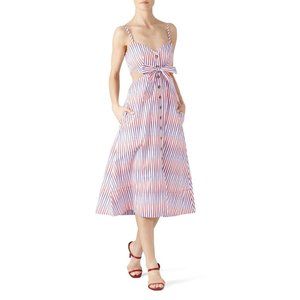 Rent the runway Size 6 striped a-line button down multi lea cut out dress.